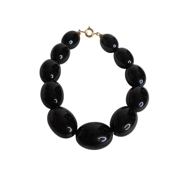 Trifari Jewelry - Vintage Estate Trifari Costume Black Chunky Bead bracelet 7" 1980s